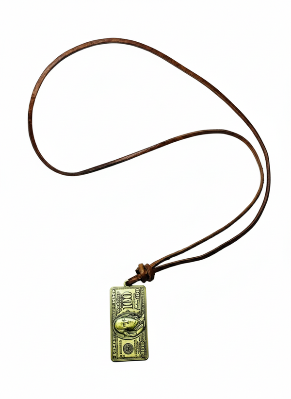Money Maker $100 Bill Leather Necklace